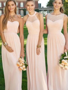 A-Line/Princess Sleeveless Floor-Length Ruched Chiffon Bridesmaid Dresses