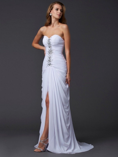 Sheath/Column Sweetheart Sleeveless Long Beading Chiffon Dresses [40036]