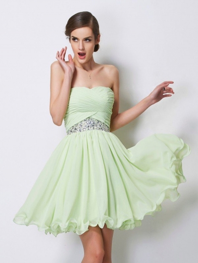 A-Line/Princess Sweetheart Sleeveless Short Beading Chiffon Homecoming Dresses [40062]