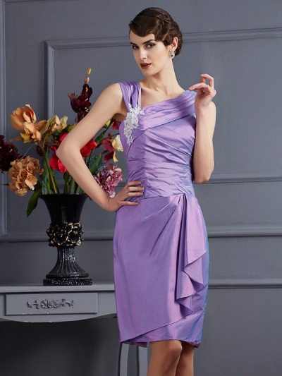 Sheath/Column Sleeveless Applique Short Taffeta Bridesmaid Dresses [40364]