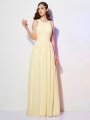 A-Line/Princess Bateau Sleeveless Pleats Long Chiffon Bridesmaid Dresses