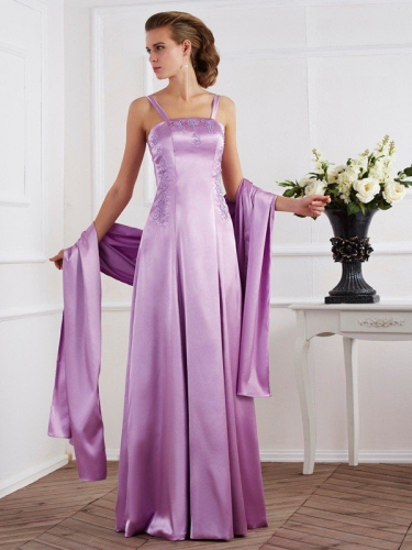 A-Line/Princess Spaghetti Straps Sleeveless Beading Long Elastic Woven Satin Mother of the Bride Dresses