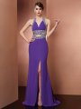 A-Line/Princess Halter Sleeveless Beading Long Chiffon Dresses