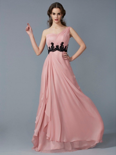 A-Line/Princess One-Shoulder Sleeveless Beading Long Applique Chiffon Dresses [40611]