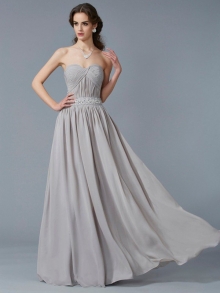 A-Line/Princess Sweetheart Sleeveless Beading Long Chiffon Dresses