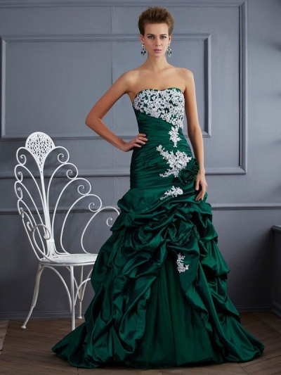 Ball Gown Strapless Sleeveless Applique Long Taffeta Quinceanera Dresses [40627]