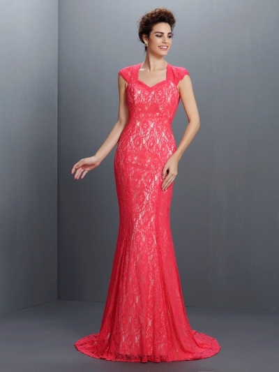 Trumpet/Mermaid V-neck Lace Sleeveless Long Lace Dresses [50093]