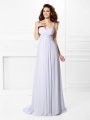 A-Line/Princess Straps Pleats Beading Sleeveless Long Chiffon Dresses