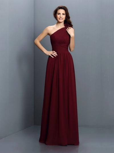 A-Line/Princess One-Shoulder Pleats Sleeveless Long Chiffon Bridesmaid Dresses [50111]