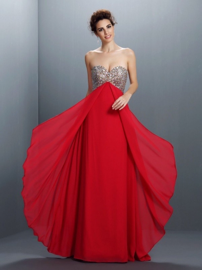 A-Line/Princess Sweetheart Beading Paillette Sleeveless Long Chiffon Dresses [50179]