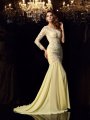 Trumpet/Mermaid One-Shoulder Applique Long Sleeves Long Chiffon Dresses