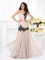 A-Line/Princess One-Shoulder Beading Applique Sleeveless Long Chiffon Dresses