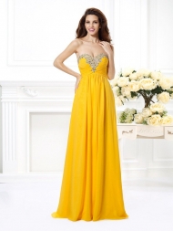 A-Line/Princess Sweetheart Beading Sleeveless Long Chiffon Dresses