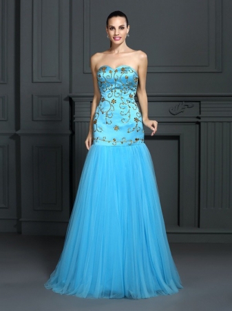 Trumpet/Mermaid Sweetheart Beading Sleeveless Long Satin Dresses