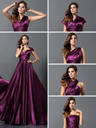 A-Line/Princess Pleats Sleeveless Long Silk like Satin Bridesmaid Dresses