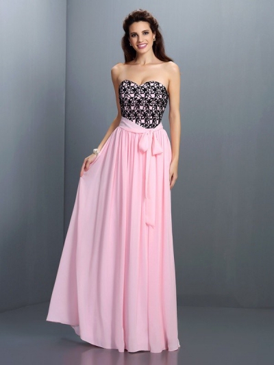 A-Line/Princess Sweetheart Lace Sleeveless Long Chiffon Dresses [50539]