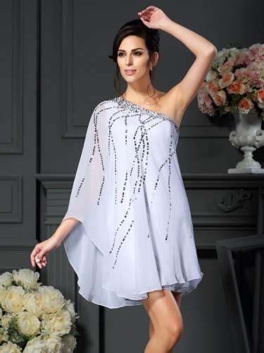 A-Line/Princess One-Shoulder Sequin Sleeveless Short Chiffon Mother of the Bride Dresses