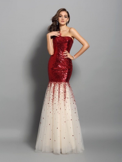 Trumpet/Mermaid One-Shoulder Sleeveless Long Sequins Dresses [50741]