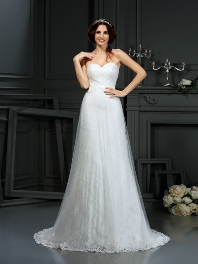 A-Line/Princess Sweetheart Pleats Sleeveless Long Net Wedding Dresses [51082]