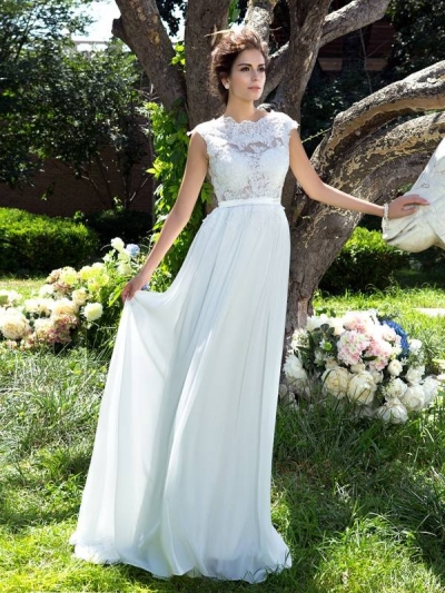 A-Line/Princess Scoop Sleeveless Applique Long Chiffon Dresses [60050]