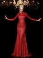 Sheath/Column Scoop Sequin Long Sleeves Long Sequins Dresses