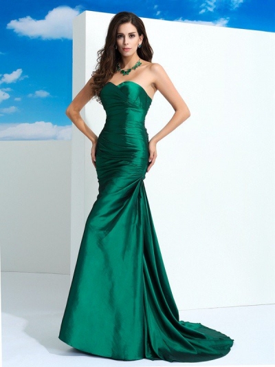 Sheath/Column Sweetheart Pleats Sleeveless Long Taffeta Dresses [60086]