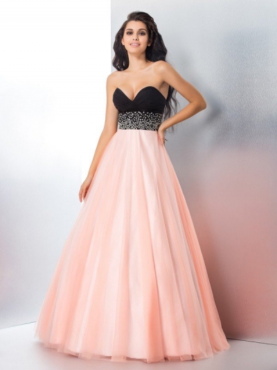 Ball Gown Sweetheart Beading Sleeveless Long Satin Quinceanera Dresses [60129]