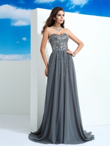 A-Line/Princess Sweetheart Beading Sleeveless Long Chiffon Dresses