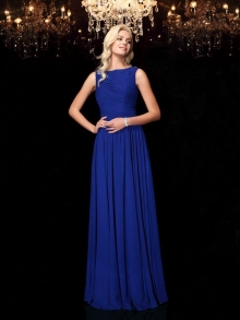 A-Line/Princess Bateau Rhinestone Sleeveless Long Chiffon Dresses