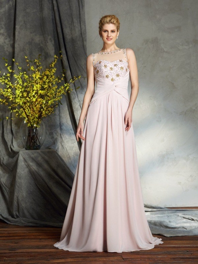 A-Line/Princess Bateau Applique Sleeveless Long Chiffon Mother of the Bride Dresses [60472]