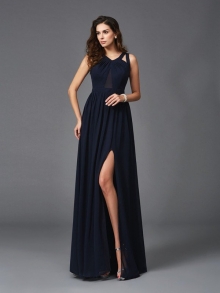 A-Line/Princess Straps Sleeveless Long Chiffon Dresses