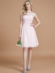 A-Line/Princess Bateau Sleeveless Lace Short/Mini Chiffon Bridesmaid Dresses...