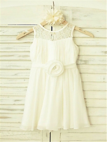 A-line/Princess Scoop Sleeveless Hand-made Flower Floor-Length Chiffon Flower Girl Dresses