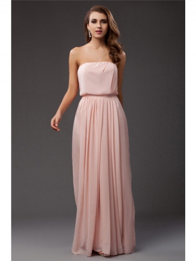 Sheath/Column Strapless Sleeveless Long Ruffles Chiffon Dresses [N13GDRESS275]