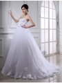 Ball Gown Beading Hand-made Flower Strapless Sleeveless Long Organza Wedding Dresses