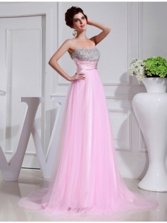 A-Line/Princess Beading Sleeveless Elastic Woven Satin Tulle Dresses