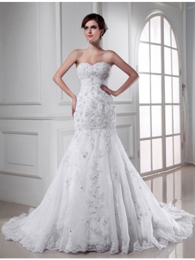 Trumpet/Mermaid Beading Sweetheart Sleeveless Applique Organza Wedding Dresses [N13ZAYS5637]