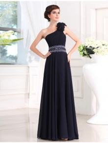 Sheath/Column Beading One-shoulder Sleeveless Long Chiffon Dresses