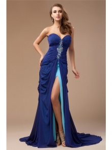 Sheath/Column Sweetheart Beading Sleeveless Long Chiffon Dresses