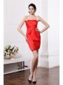 Sheath/Column Strapless Sleeveless Pleats Short Elastic Woven Satin Bridesmaid Dresses