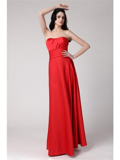 A-Line/Princess Strapless Sleeveless Pleats Long Elastic Woven Satin Bridesmaid Dresses [N13ZYDRESS228]