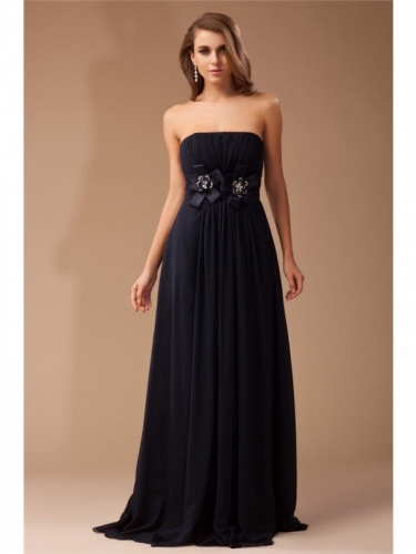 Sheath/Column Strapless Sleeveless Ruffles Long Beading Chiffon Elastic Woven Satin Dresses