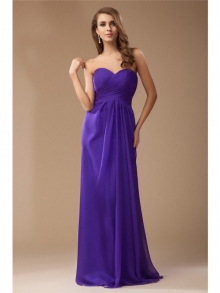 Sheath/Column Sweetheart Sleeveless Long Beading Ruffles Chiffon Bridesmaid Dresses