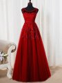 A-Line/Princess Sleeveless Scoop Floor-Length Tulle Beading Dresses