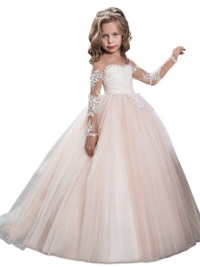 Ball Gown Scoop Long Sleeves Floor-Length Tulle Flower Girl Dresses