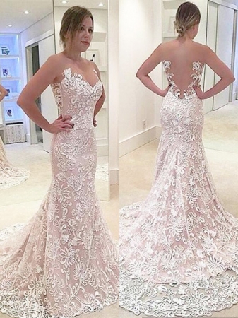 Trumpet/Mermaid Lace Sleeveless Sweetheart Sweep/Brush Train Wedding Dresses