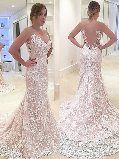 Trumpet/Mermaid Lace Sleeveless Sweetheart Sweep/Brush Train Wedding Dresses [PON1506EV971]